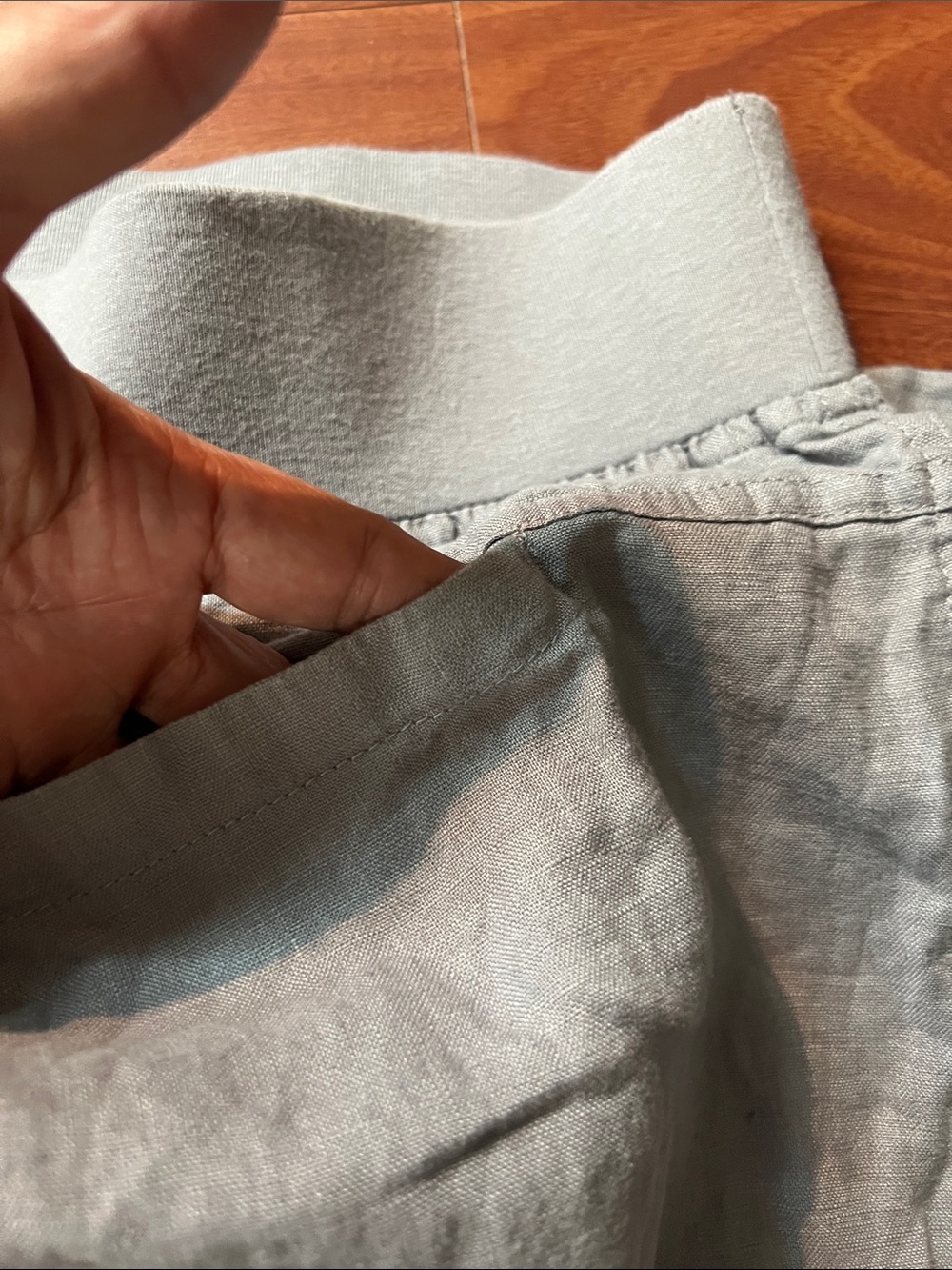 Allen Allen Light Gray Elastic-Waist Linen Chinos size Large - Picture 6 of 11